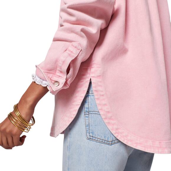 Faherty Sunwashed Overshirt Shacket Jacket Shirt Womens Small Pop Pink Organic - Picture 3 of 14